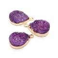 Three teardrop amethyst druzy pendants with gold plated edges for DIY jewelry making - Purple