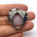 Heart-shaped angel wing locket with a round pink gemstone bead inside for necklaces - Rose Quartz