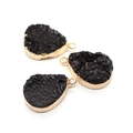 Handmade black crystal geode teardrop pendant with gold plated edges for DIY jewelry - Black
