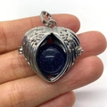 Blue goldstone heart shaped angel wing pendant with silver filigree for DIY necklace making - Blue Sandstone