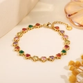 Golden titanium steel bracelet with 18 colorful heart-shaped rhinestones and clasp - Multicolor Heart Array Bracelet