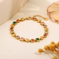 Gold-plated stainless steel bracelet featuring vibrant multi-colored gemstones - Multicolor Square Round Alternating Bracelet