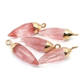Set van vijf roze facetgeslepen stenen hangers met gouden kappen voor DIY sieraden maken - Watermeloen Kwarts