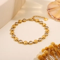 Fashion 18K gold plated steel bracelet with zircon charms and lobster clasp - Round White Zirconia Fashion Bracelet