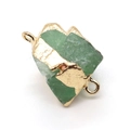 Irregular green natural stone connector with gold plated edges and double rings - Green Aventurine