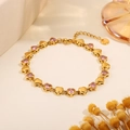 Golden heart bracelet with pink zircon stones and adjustable lobster clasp chain - Heart Pink Zirconia Bracelet