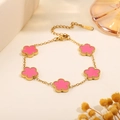Elegant gold titanium steel bracelet featuring five pink floral charms and adjustable chain - Pink Five Petal Flower Bracelet