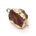 Irregular reddish-brown natural stone connector with gold plated edges and double rings - Red Agate