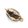 Irregular dark natural stone connector with hammered gold plated edging for jewelry - Obsidian