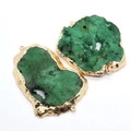 Green irregular natural stone pendant with gold electroplated edges and double jump rings - Small / Green