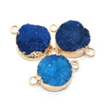 Conector redondo de cristal druzy con marco dorado en tonos azul oscuro y claro - Azul marino