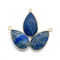 Set van drie lapis lazuli druppelhangers met een elegante gouden metalen omlijsting - Lapis lazuli / 16x30mm