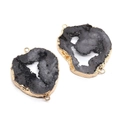 Irregular raw black crystal stone connector pendant with gold plated edges and double rings - Small / Black