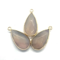 Transparante grijs-paarse druppelvormige hanger met gouden metalen rand en lusje - Grijze Agaat / 16x30mm