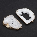 Natural white druzy quartz crystal connector with gold plated edges for DIY jewelry - Small / White