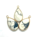 Waterdruppel hanger van natuursteen met vergulde rand en grijze marmeren texturen - Howliet / 16x30mm