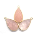 Drie facet geslepen rozenkwarts druppelhangers met gouden rand voor DIY-sieraden maken - Rozenkwarts / 16x30mm