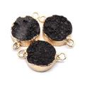 Ciondolo in pietra naturale druzy nera 12x18mm con doppio foro rotondo e bordo dorato - Nero