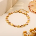 Gold stainless steel bracelet with round pink zircons and lobster clasp closure - Pink Round Stone Alternating Bracelet