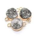 Connettore tondo in quarzo druzy argento 12x18mm con doppia asola dorata per collane DIY - Grigio Argento