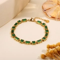 Gold plated bracelet with rectangular green crystals and adjustable lobster clasp - Emerald Green Style Bracelet