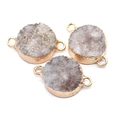 Connettore rotondo in quarzo druzy con placcatura in oro e due occhielli per gioielli - Viola Grigio