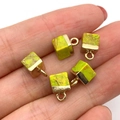 Green natural stone cube pendant with golden metal ring for DIY jewelry making - US 1