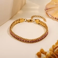 Golden titanium steel link bracelet with purple rhinestones and adjustable lobster clasp - Pink Purple Inlaid Claw Chain