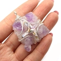 Handcrafted amethyst pendant with silver wire wrap finish on a white background - Purple Design 1 (No. 1)