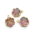 Three natural crystal flower pendants with gold plated edges and pink gradient finish - Pink Purple Style (No.3)