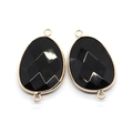 Facettierte schwarze Tropfen-Edelsteinverbinder mit Goldrand und Doppelringen - Schwarzer Achat