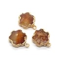 Three-piece set of flower-shaped natural stone pendants with golden metal edges - Amber Style (No.4)