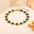 Golden clover bracelet with deep green zircon stones and adjustable lobster clasp - Pave Set Green Zirconia Clover Bracelet