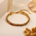 Gold plated heart flower chain bracelet with colorful rhinestones and adjustable clasp - Multicolor Round Rhinestone Claw Chain