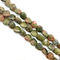 Natural heart shaped Unakite stone beads with green and pink texture for DIY jewelry - 10x10x5mm (Approx. 20 Pieces) / Unakite