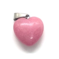 Polished pink heart-shaped natural stone pendant with a silver metal bail connector - Pendant Only (No Chain) / Pink Chalcedony