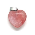 Ciondolo a cuore in pietra rosa lucida con gancio in argento per collane fai-da-te - Solo Ciondolo (Senza Catena) / Quarzo Cocomero