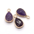 Μενταγιόν από μοβ κρύσταλλο με χρυσή άκρη και στρογγυλή θηλιά ανάρτησης - Αμέθυστος / 10x18mm (3 Τεμάχια/Συσκευασία)