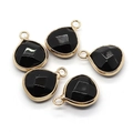 Five gold-plated waterdrop pendants with black faceted stones for DIY jewelry making - Black Agate