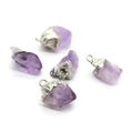 Five pieces of natural amethyst crystal pendants with silver metal loops for DIY necklaces - Amethyst (Amethyst Silver Loop)