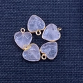Five heart-shaped pink opal pendants with gold-plated edges for DIY jewelry making - 15x18mm / Rose Quartz