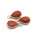 Trois pendentifs gouttes en cristal naturel avec bordure dorée et marbrures rouges - Pierre Arc-en-ciel / 10x18mm (3 Pièces/Paquet)