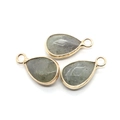 Pendentifs en labradorite naturelle en forme de goutte avec bord doré pour bijoux DIY - Pierre Flash (Labradorite) / 10x18mm (3 Pièces/Paquet)