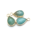 Pendentif goutte en pierre naturelle bleu clair facettée avec bordure dorée et boucle - Amazonite / 10x18mm (3 Pièces/Paquet)