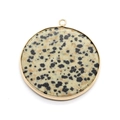 Dalmatian Jasper round pendant with golden metal rim for DIY jewelry making - 40mm / Dalmatian Jasper
