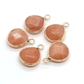 Five faceted teardrop sunstone pendants with gold plated frames for DIY jewelry - Pink Aventurine