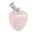 Polished pink heart-shaped crystal pendant with a silver metal clasp on white background - Pendant Only (No Chain) / Rose Quartz