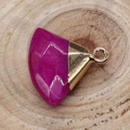 Fan-shaped natural rose red stone pendant with gold plating and metallic loop detail - Rose Red Dyed Jade