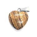 Natural landscape stone heart-shaped pendant with a silver metal clasp for DIY jewelry - Pendant Only (No Chain) / Picture Jasper