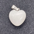 Polished white heart-shaped gemstone pendant with silver bail on black texture - Pendant Only (No Chain) / White Jade